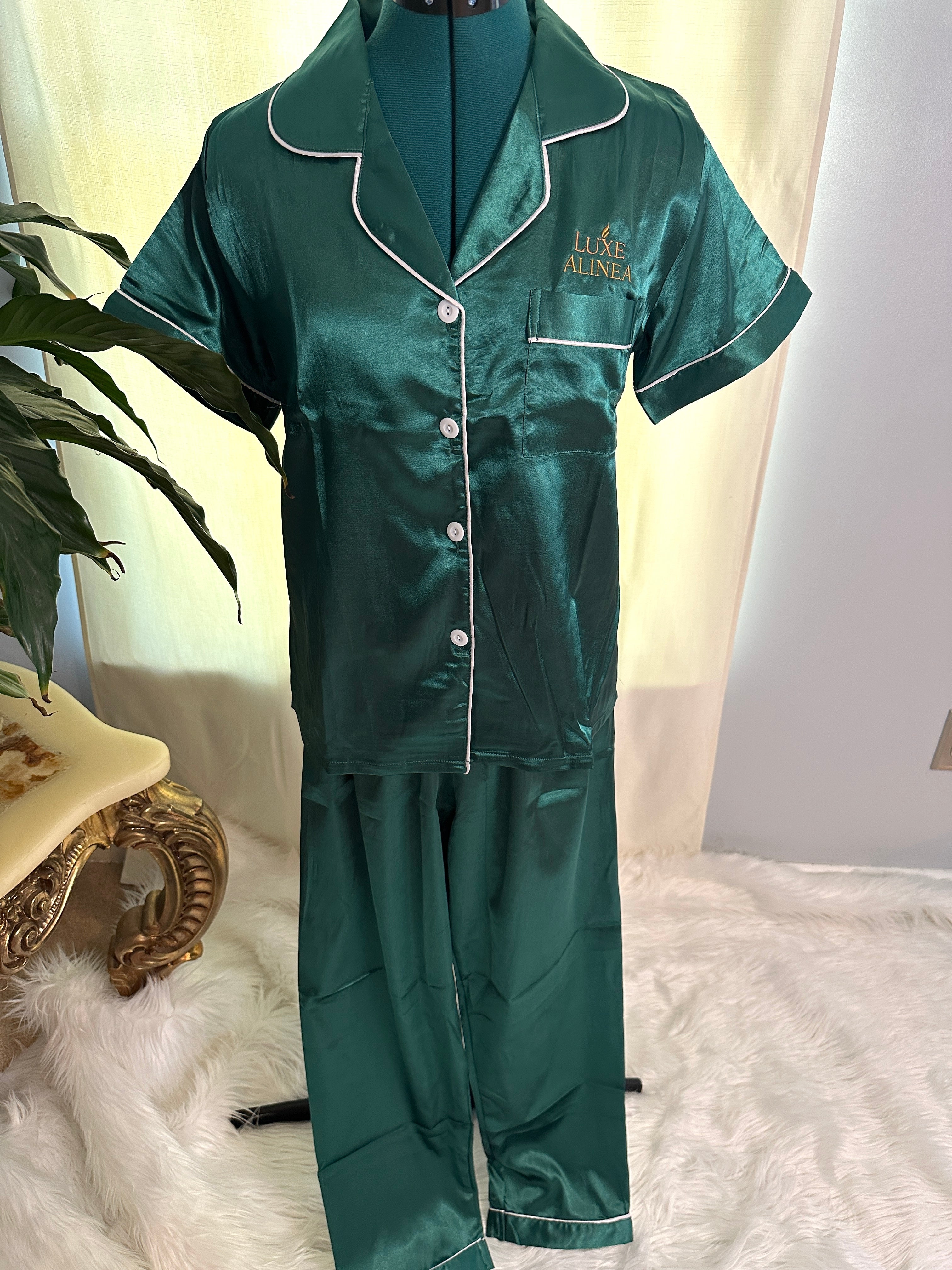 PRE-ORDER - Satin Short Sleeved & Pant 2 Piece Pajama Set