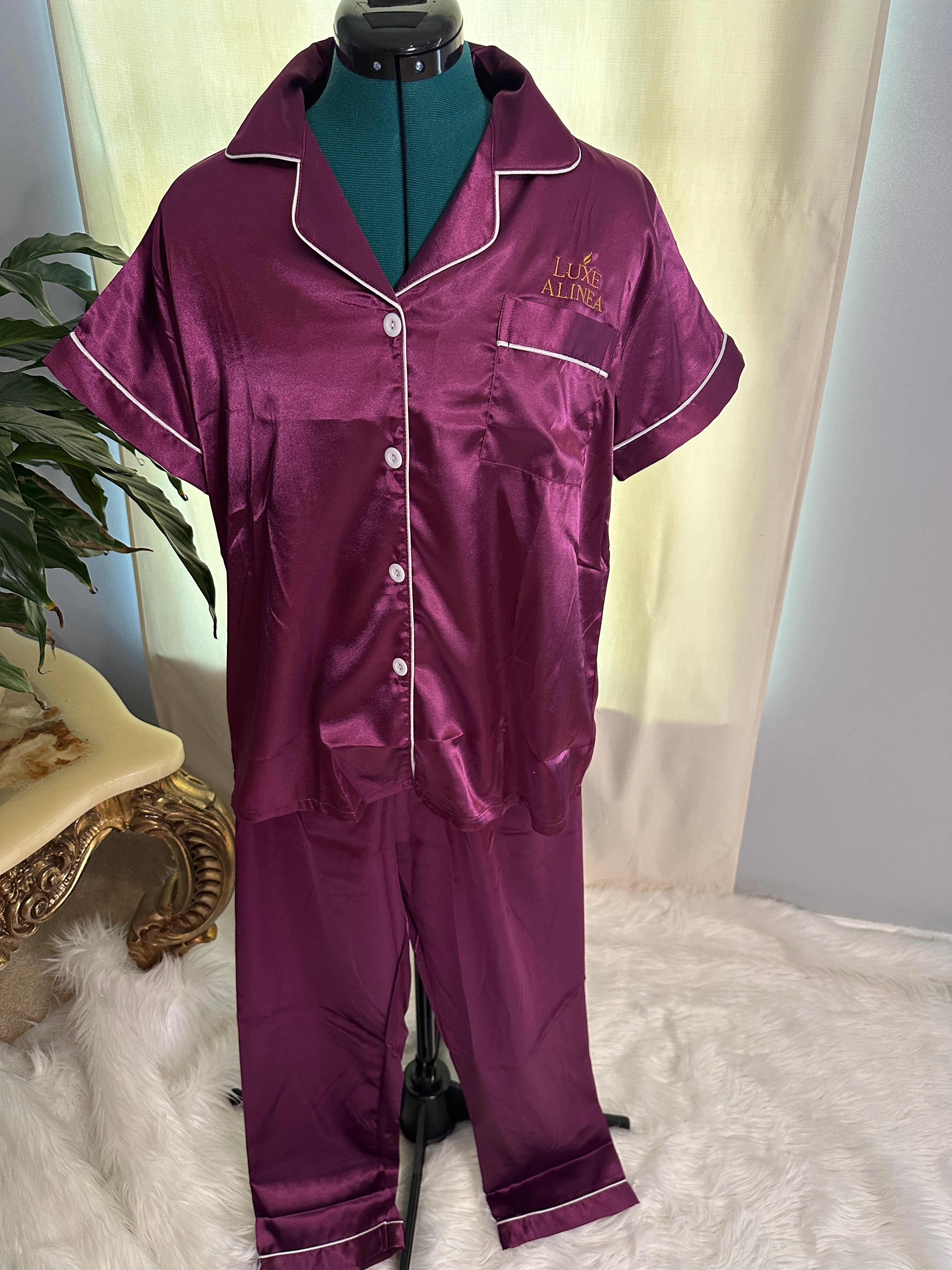 PRE-ORDER - Satin Short Sleeved & Pant 2 Piece Pajama Set