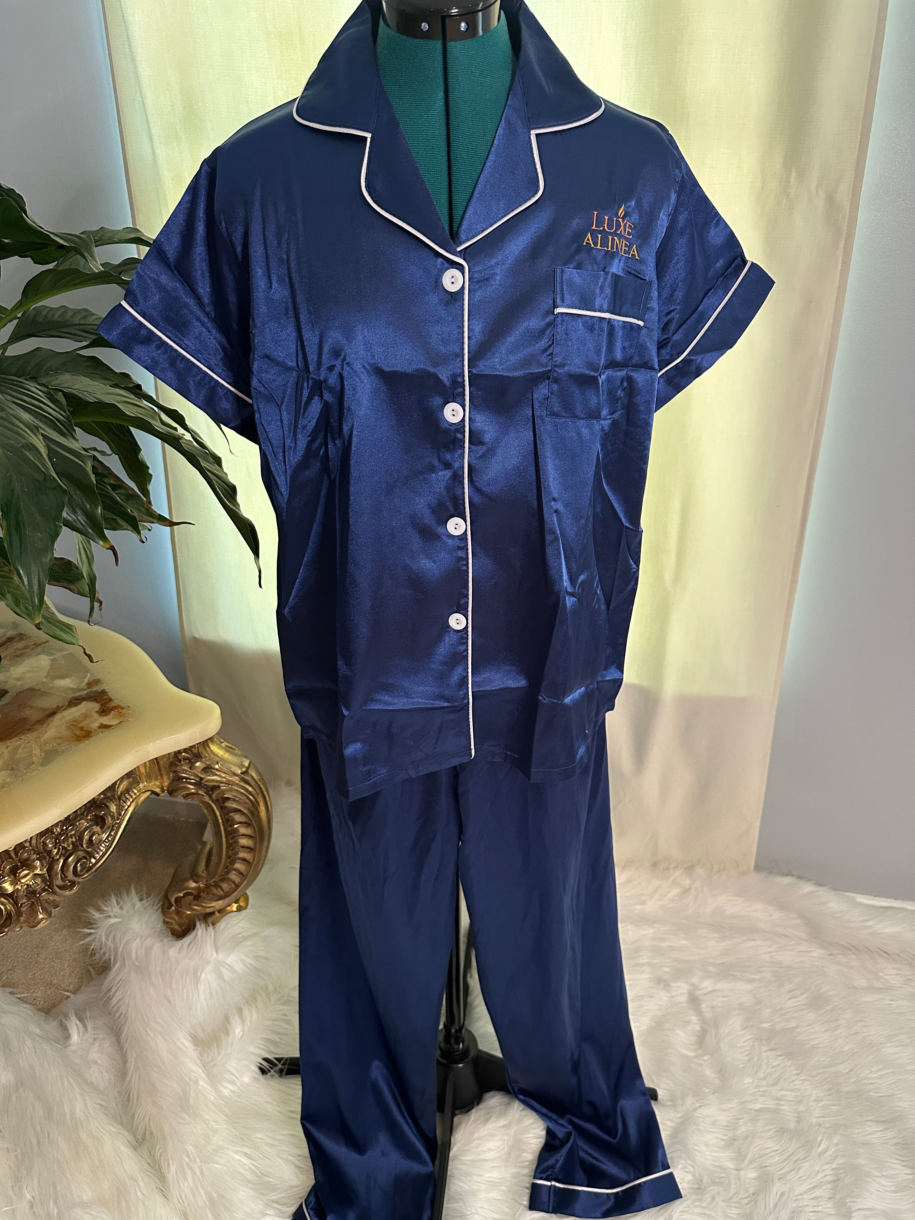 PRE-ORDER - Satin Short Sleeved & Pant 2 Piece Pajama Set